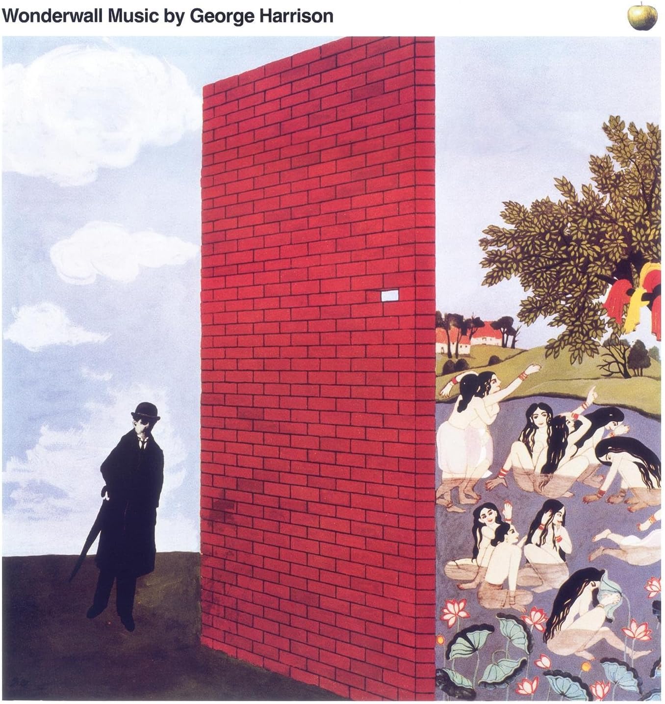 Album cover for George Harrison’s “Wonderwall Music” featuring a red brick wall.
