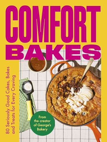 Book cover for Comfort Bakes featuring a fruit crumble in an orange cast-iron pot.