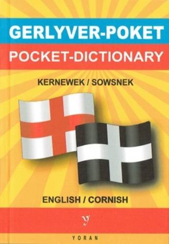 Cover of the Gerlyver Poket English-Cornish dictionary featuring English and Cornish flags.
