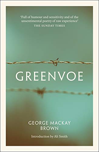Book cover for Greenvoe by George Mackay Brown featuring barbed wire against a teal background.
