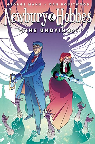 Comic book cover featuring two Victorian characters fighting zombies against a large shadow background.