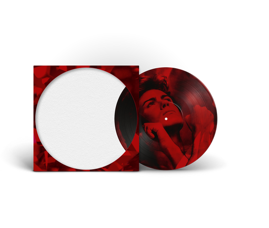 Red 12-inch vinyl record with a portrait of George Michael.