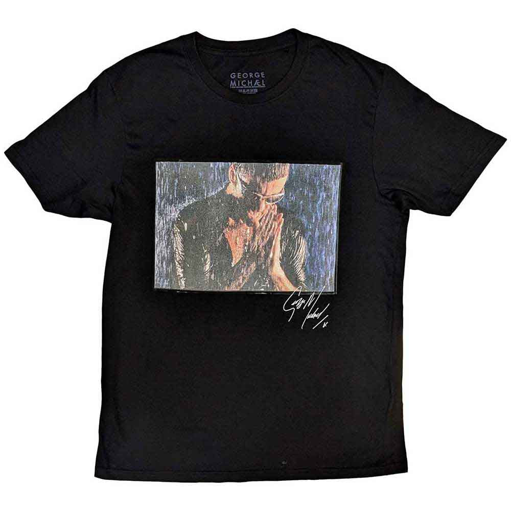 White unisex t-shirt featuring a film still image of George Michael.