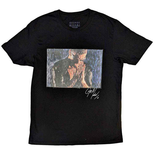 White unisex t-shirt featuring a film still image of George Michael.