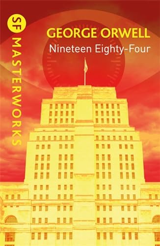 Book cover for "Nineteen Eighty-Four" with a large eye and building.