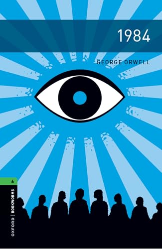 Book cover for "1984" featuring a large eye and silhouetted figures.