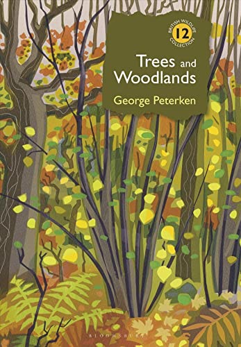 Book cover with illustrated trees and the title "Trees and Woodlands".