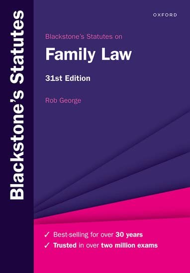 Purple and pink cover of "Blackstone's Statutes on Family Law," 31st edition.