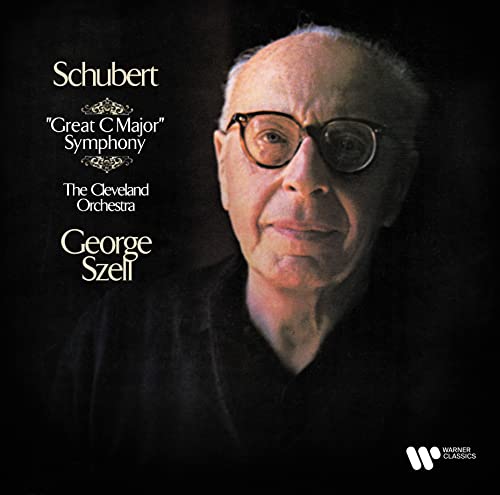 Album cover featuring portrait of conductor George Szell, Schubert symphony details.