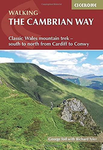 Book cover for “The Cambrian Way” hiking guide, Welsh mountains pictured.