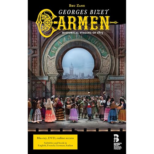 DVD cover for Georges Bizet’s opera Carmen, featuring a stage scene.
