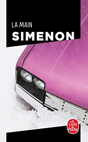 Book cover: "La Main" by Simenon, featuring a pink car in snow.