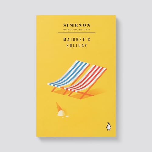 Yellow book cover with deck chairs, ice cream, and a penguin logo.