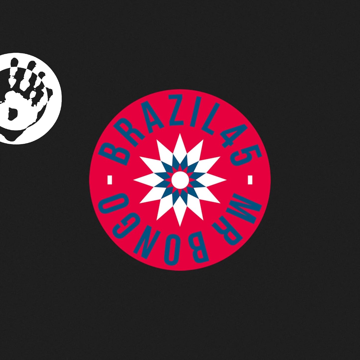 Vinyl record cover with a red and white geometric design and hand graphic.