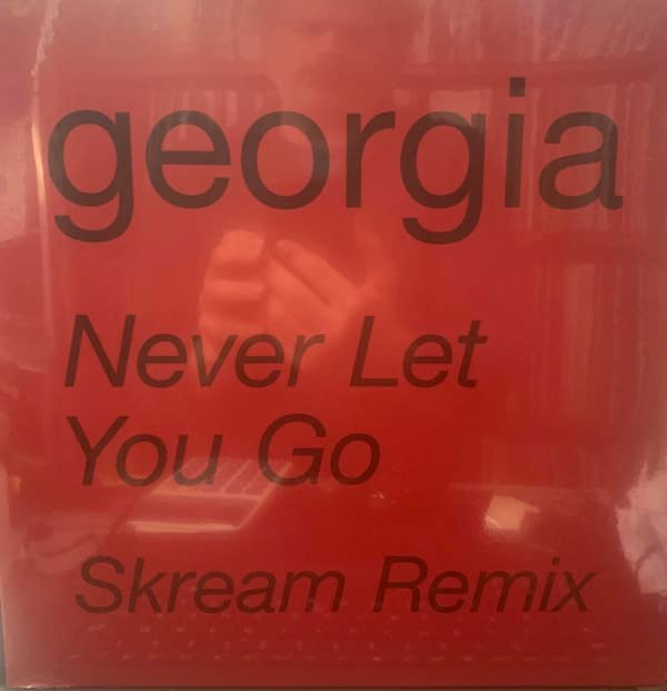 Red vinyl record cover with white text: "georgia Never Let You Go.