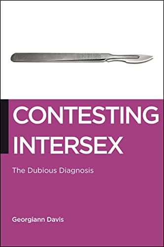 Book cover: "Contesting Intersex" with a scalpel image on a purple background.