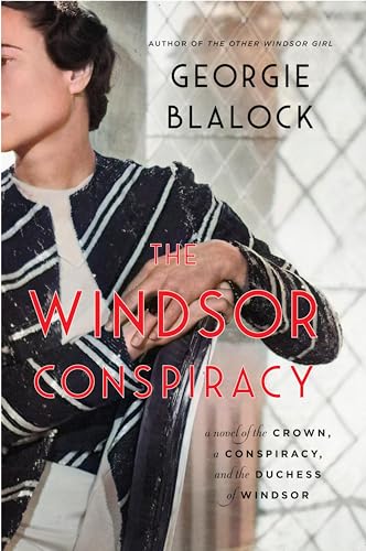 Book cover: woman in patterned jacket, red title “The Windsor Conspiracy.”