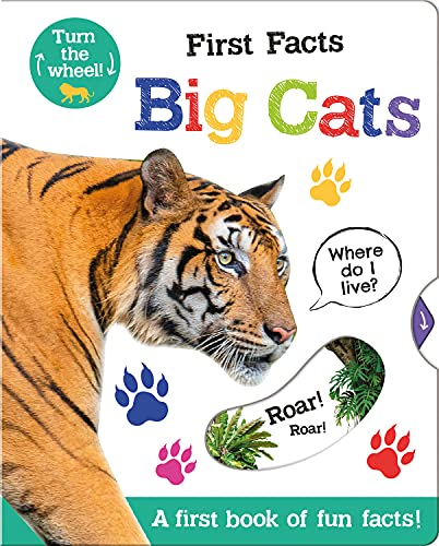 Book cover featuring a tiger’s face, paw prints, and colorful text.