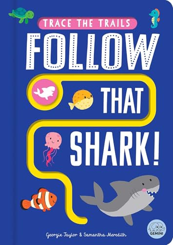 Blue book cover with dotted trail, shark, and other sea creatures.