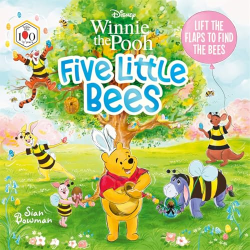 Winnie the Pooh and friends dressed as bees in a green meadow.