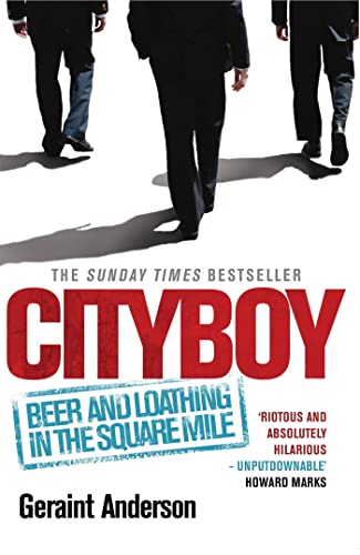 Book cover: "Cityboy" with legs in business suits and red title.