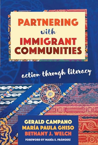 Book cover: "Partnering with Immigrant Communities," colorful textile patterns.