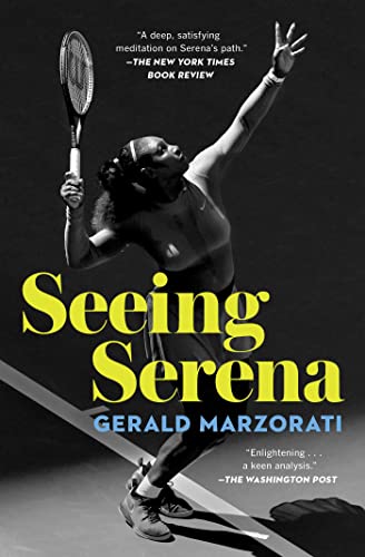 Book cover featuring Serena Williams in a tennis pose, titled "Seeing Serena".