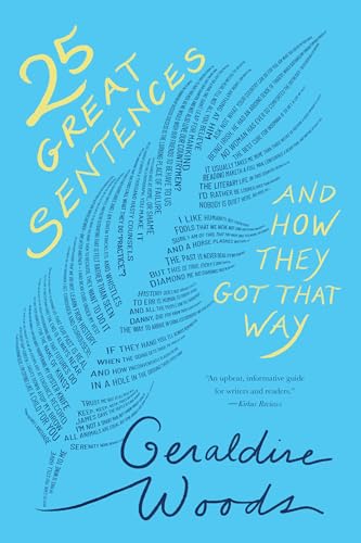 Book cover: "25 Great Sentences" by Geraldine Woods, with swirling text.
