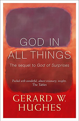 Book cover: "God in All Things" by Gerard W. Hughes, abstract red design.