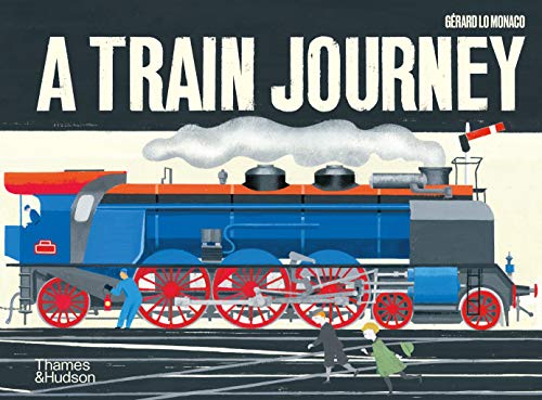 Book cover featuring a blue steam locomotive with red wheels on a dark background.