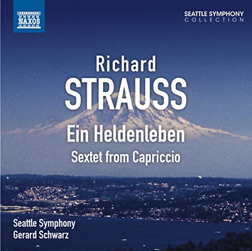 CD cover for “Ein Heldenleben” by Richard Strauss, with mountain backdrop.