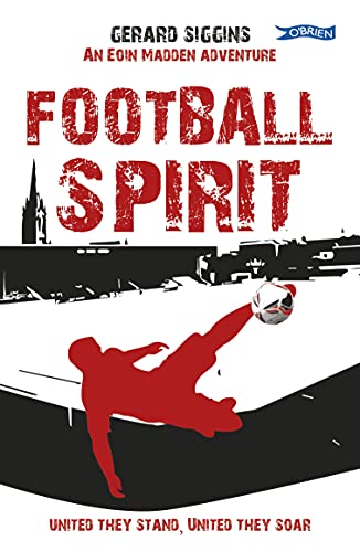 Book cover with red silhouette kicking a soccer ball against a stadium.