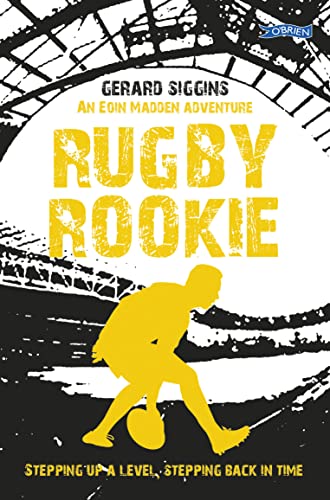 Book cover: "Rugby Rookie" with a silhouette of a player running.