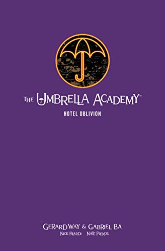Purple cover of "The Umbrella Academy: Hotel Oblivion" graphic novel.