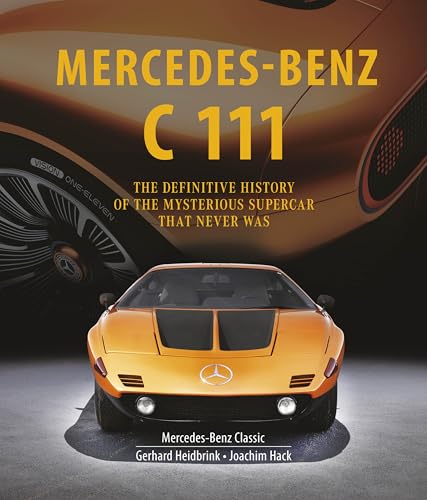 Orange Mercedes-Benz C 111 supercar book cover with wheel detail.