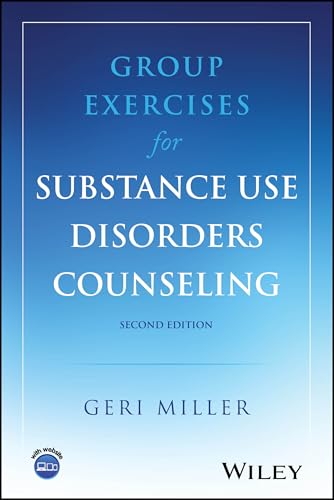 Blue book cover with white text: "Group Exercises for Substance Use Disorders Counseling.