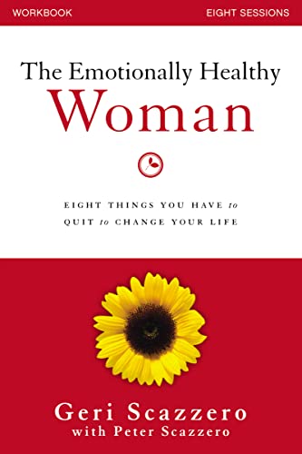 Workbook cover with red background, sunflower, and title “The Emotionally Healthy Woman.”