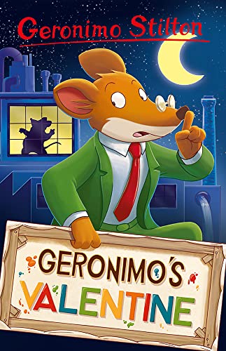 Geronimo Stilton book cover featuring a mouse in a suit, Valentine’s theme.