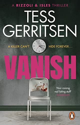 Book cover: "Vanish" by Tess Gerritsen, featuring a chair with bloodstains.