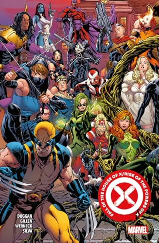 Wolverine and a large group of X-Men characters stand together in a battle scene.