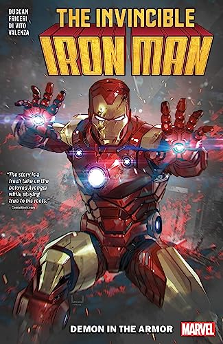 Iron Man in red and gold armor, hands glowing with energy.