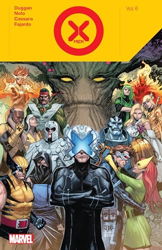 Comic book cover featuring a group of X-Men characters against a yellow background.