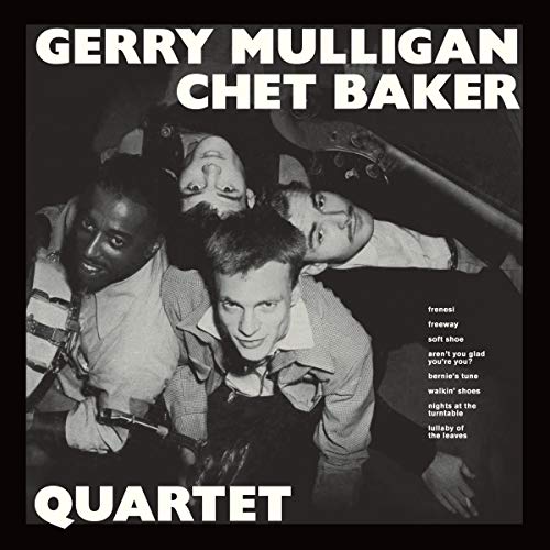 Black and white album cover featuring Gerry Mulligan, Chet Baker, and two musicians.