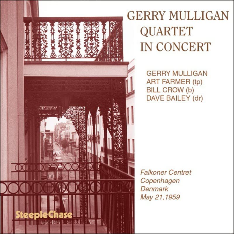 CD cover for Gerry Mulligan Quartet’s “In Concert” with a building facade.