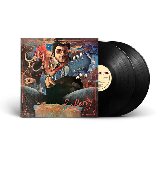 "Vinyl record with cover art featuring Gerry Rafferty holding a guitar."