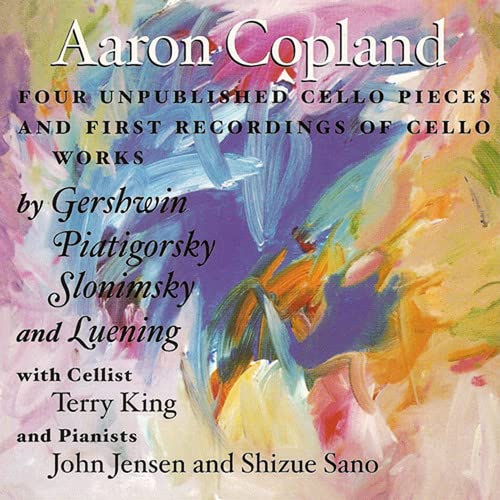 CD cover for Aaron Copland cello pieces with abstract floral painting.