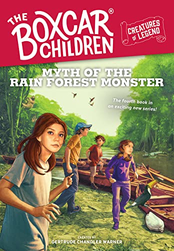 Book cover: four children in canoes explore a lush rainforest.