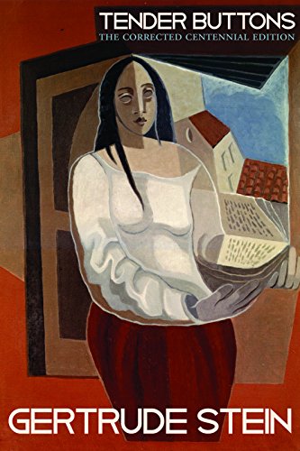 Book cover: "Tender Buttons" by Gertrude Stein, featuring a painted woman reading.