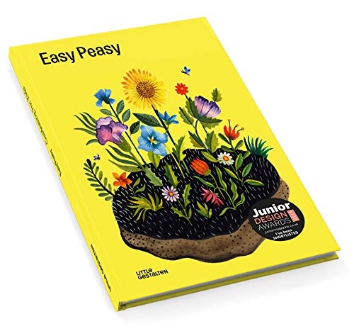 Yellow book cover with illustrated flowers and plants, “Easy Peasy” title.