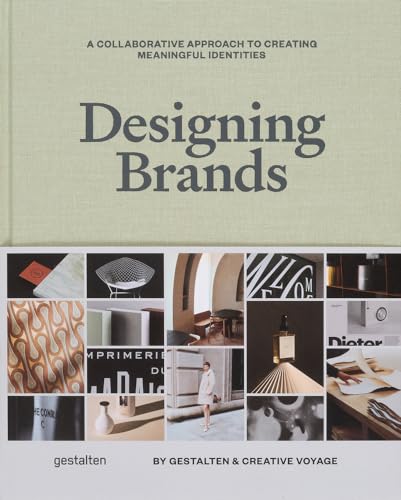Book cover with “Designing Brands” title and collage of design images.